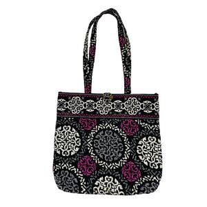 VERA BRADLEY Canterberry Magenta Pink Black Swirl Shoulder Bag Tote Toggle Close